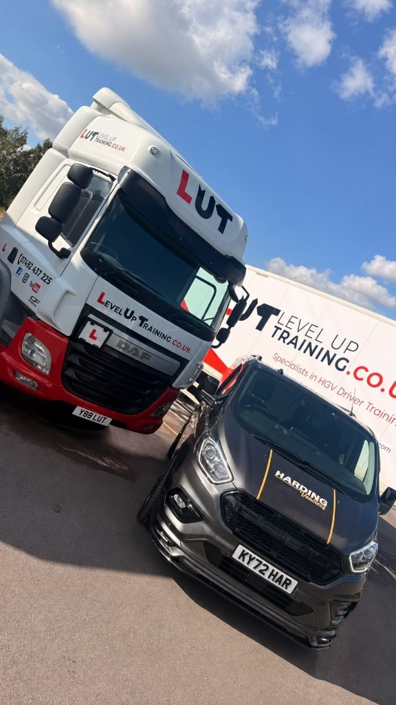 Harding Valeting van alongside a Level Up Training HGV after commercial valeting
